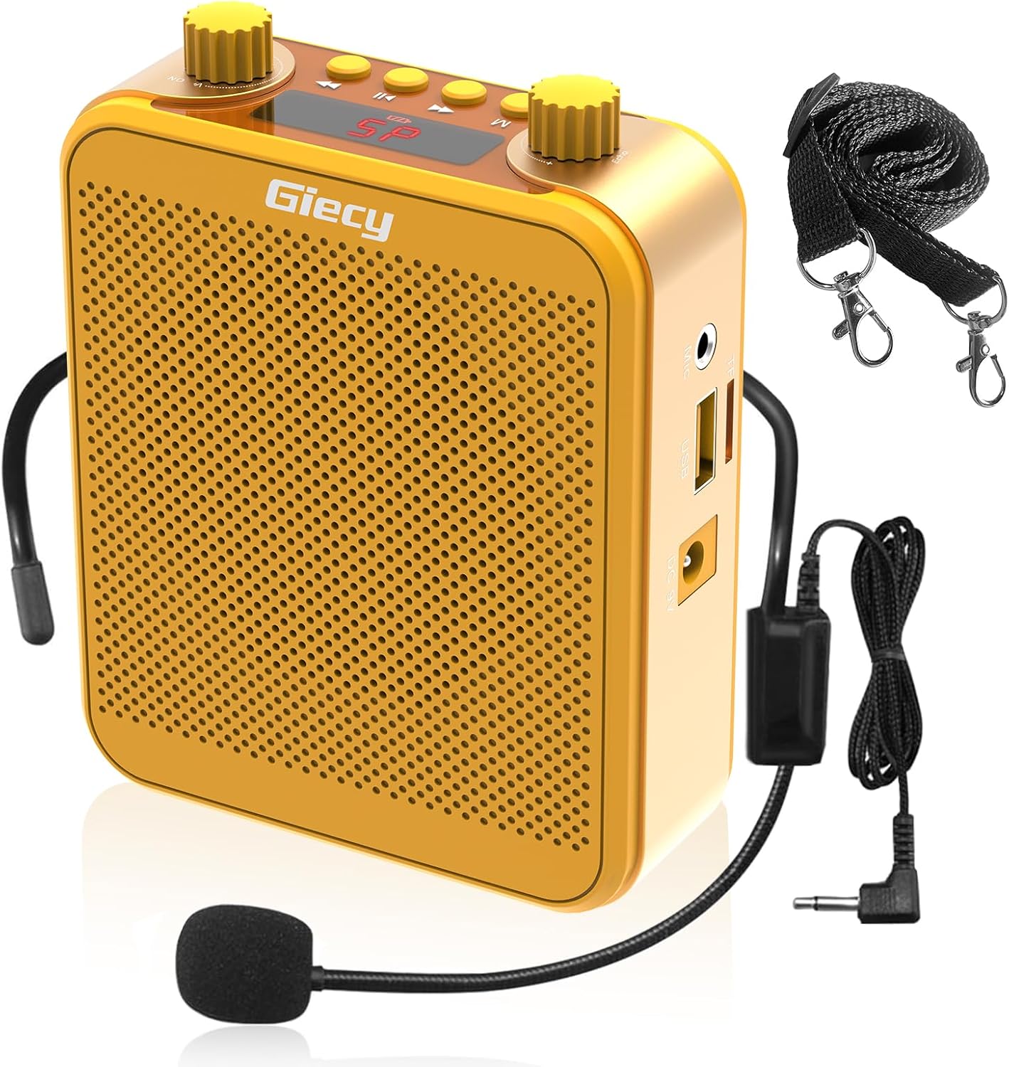 Voice Amplifier with Microphone Portable Public Address System 30W 2800mAh Voice Amplifier with Microphone Portable Public Address System 30W 2800mAh Rechargeable Battery for Teachers, Training, Meeting, Tour Guide (Yellow)