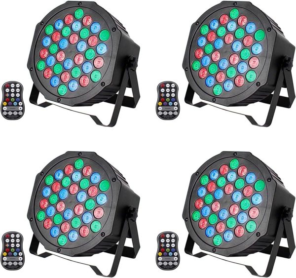 UKing 4 x RGB LED Battery Pack of 72 W Rechargeable LED Stage Lights with Remote Control and Sound Activated Mode, Party Light Disco Outdoor for DJ Wedding Birthday Halloween Christmas