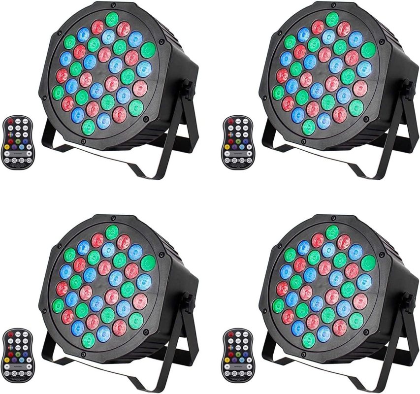 UKing 4 x RGB LED Battery Pack of 72 W Rechargeable LED Stage Lights with Remote Control and Sound Activated Mode, Party Light Disco Outdoor for DJ Wedding Birthday Halloween Christmas