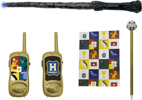 LEXIBOOK Harry Potter – Adventurer Wizard Kit for Children with Walkie-Talkies 120 m, Magic Wand with Sound and Luminous Effects, Notebook, Pen, Rubber Hedwig, White/Gold, RPTW11HP