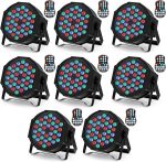 8pcs 36 RGB LED Spotlight Pair with Rechargeable Battery, Disco Headlight Disco Lights with Functional Remote Control 7 Modes Stage Lighting and DMX Control for DJ Disco Wedding Party