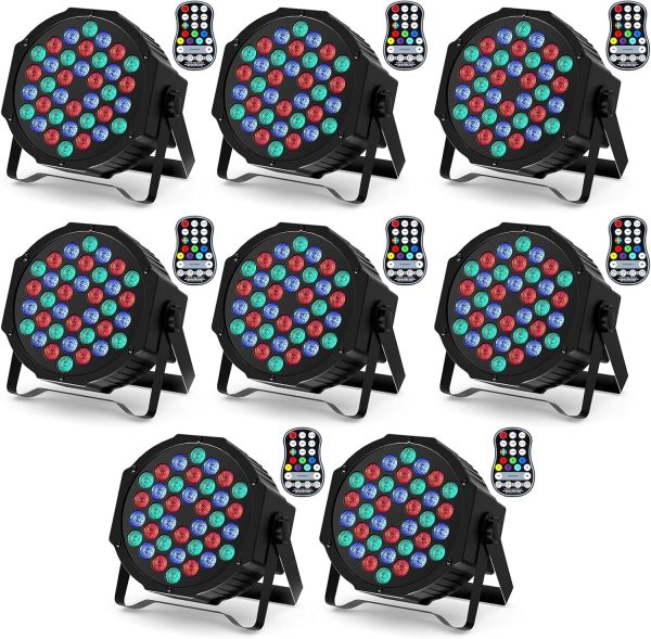8pcs 36 RGB LED Spotlight Pair with Rechargeable Battery, Disco Headlight Disco Lights with Functional Remote Control 7 Modes Stage Lighting and DMX Control for DJ Disco Wedding Party