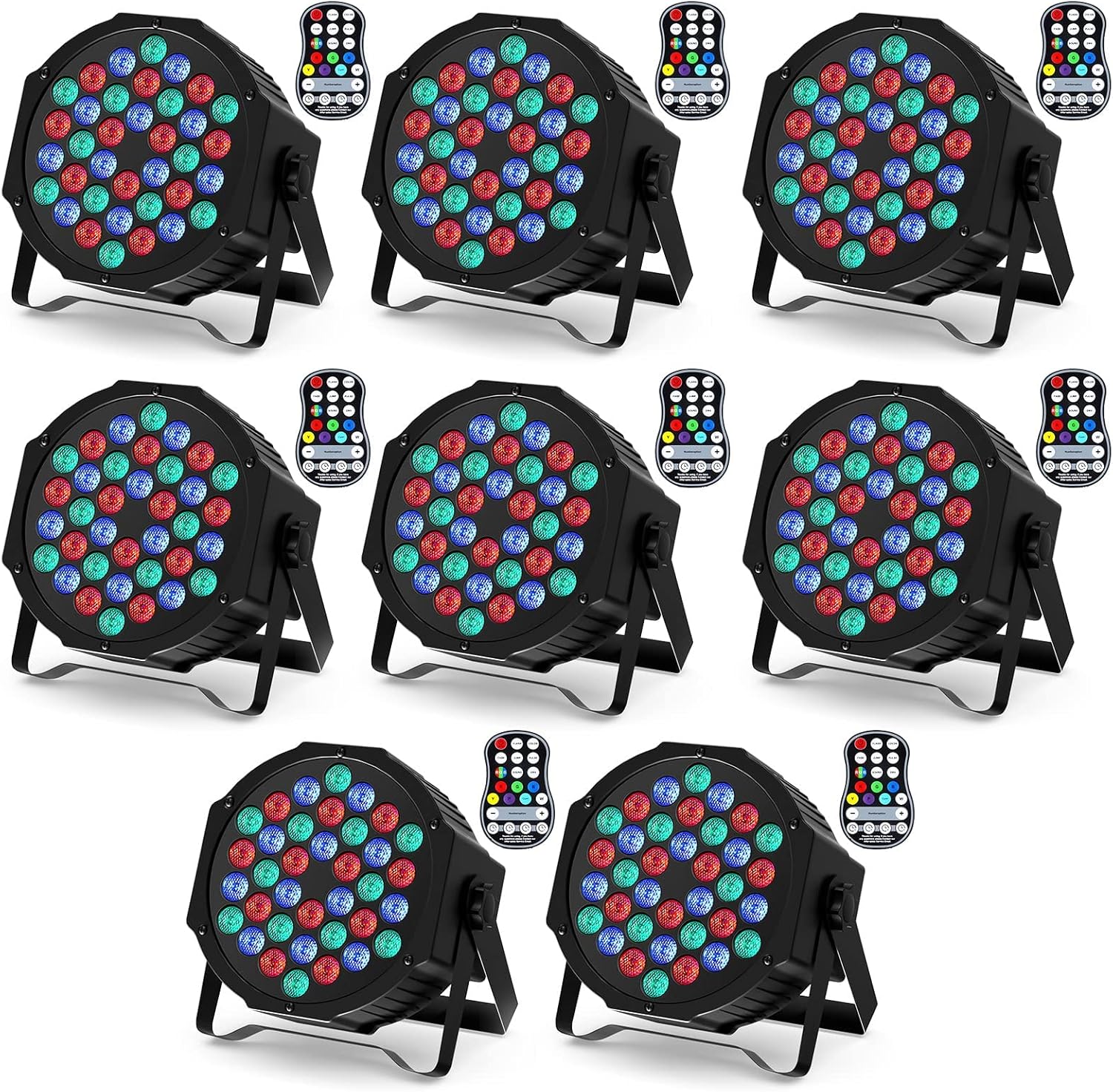 8pcs 36 RGB LED Spotlight Pair with Rechargeable Battery, Disco 8pcs 36 RGB LED Spotlight Pair with Rechargeable Battery, Disco Headlight Disco Lights with Functional Remote Control 7 Modes Stage Lighting and DMX Control for DJ Disco Wedding Party