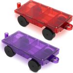 Playmags 2 Piece Car Set: Stronger Magnetic Tokens and Blocks - Super Durable with Vivid Erase Tiles Color - Stem Toys for Kids (Colors May Vary)