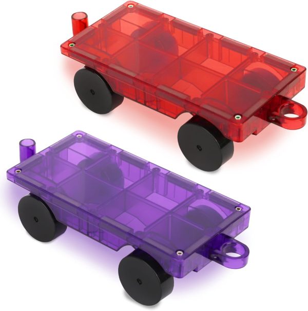 Playmags 2 Piece Car Set: Stronger Magnetic Tokens and Blocks - Super Durable with Vivid Erase Tiles Color - Stem Toys for Kids (Colors May Vary)