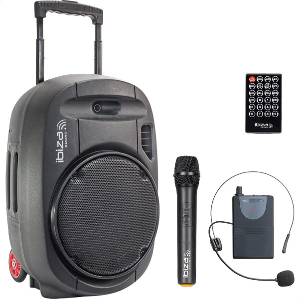 Ibiza - PORT12UHF-MKII-TWS - Portable speaker 12"/700W MAX with 2 microphones (UHF), Remote Control and Protective Case - Bluetooth, USB, SD and TWS - 5 to 7h autonomy
