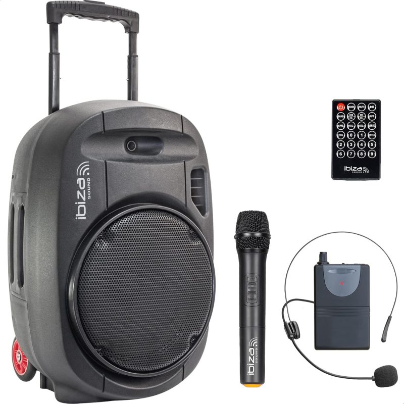 Ibiza - PORT12UHF-MKII-TWS - Portable speaker 12"/700W MAX with 2 microphones (UHF), Remote Control and Protective Case - Bluetooth, USB, SD and TWS - 5 to 7h autonomy