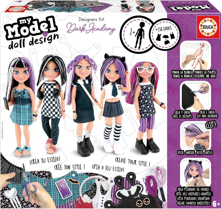 Educa - My Model Doll Design Dark Academy Fashion Style Kit to Become a Designer and Stylist. Craft for Kids Ages 6 (19827)