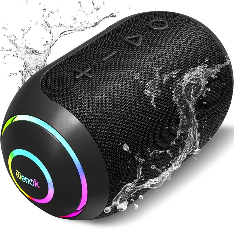 RIENOK S4 Portable Bluetooth Speaker Bluetooth 5.3 Powerful Waterproof IPX7 Small Wireless Stereo Pairing Supports SD Card Black