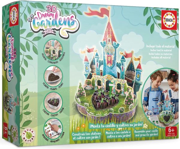 Educa - 3D Dream Garden 2in1 Castle | Build with Full Color Cardboard Pieces This Wonderful Castle and cultivate your own garden at home. From 5 years old (19468)