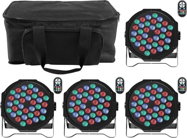 UKing 4PCS LED Spotlight Stage Lights with Pair LED Bag, 72W DMX RGB Disco Lighting Effects Strobo 7 Modes with Wireless Rmoto Control for Weddings Christmas Party Lights