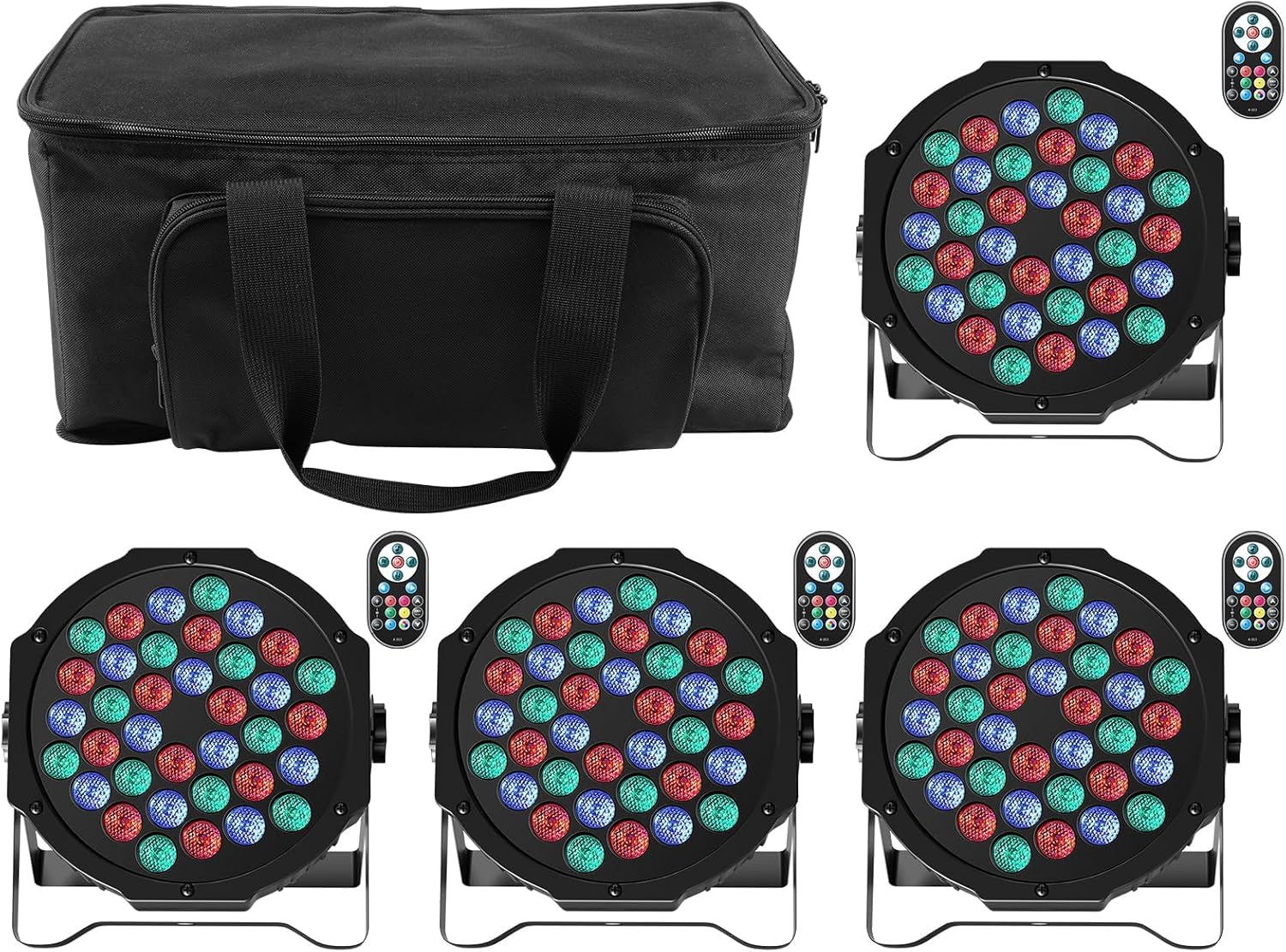 UKing 4PCS LED Spotlight Stage Lights with Pair LED Bag, UKing 4PCS LED Spotlight Stage Lights with Pair LED Bag, 72W DMX RGB Disco Lighting Effects Strobo 7 Modes with Wireless Rmoto Control for Weddings Christmas Party Lights