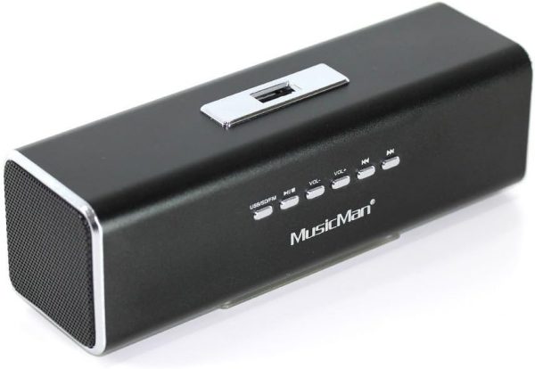 MusicMan MA Soundstation Portable Speaker - Stereo Sound - FM Radio, MP3 Player, USB, AUX/Line-In, MicroSD Card Support - 6 Hours - Ideal for Travel (Black)