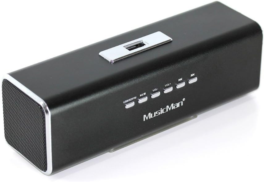 MusicMan MA Soundstation Portable Speaker - Stereo Sound - FM MusicMan MA Soundstation Portable Speaker - Stereo Sound - FM Radio, MP3 Player, USB, AUX/Line-In, MicroSD Card Support - 6 Hours - Ideal for Travel (Black)