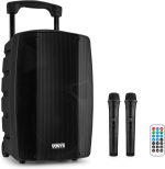 Vonyx VSP200 200W Autoamplified Speaker with Battery, Bluetooth, FM Radio, USB/SD, MP3 Player and 2 Wireless Microphones – Rechargeable Portable Sound Ideal for Events, Parties or Outdoors