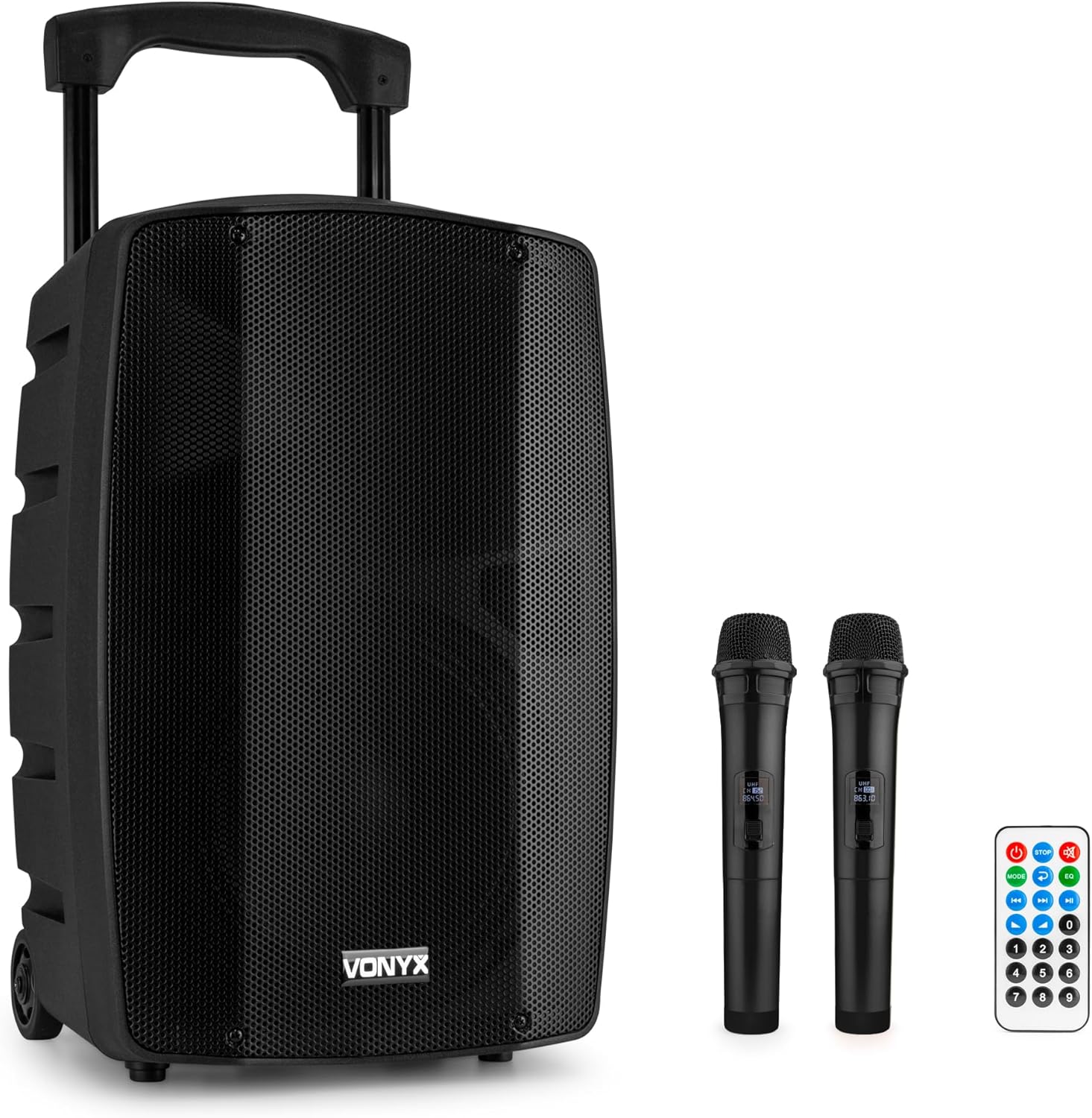 Vonyx VSP200 200W Autoamplified Speaker with Battery, Bluetooth, FM Radio, Vonyx VSP200 200W Autoamplified Speaker with Battery, Bluetooth, FM Radio, USB/SD, MP3 Player and 2 Wireless Microphones – Rechargeable Portable Sound Ideal for Events, Parties or Outdoors