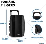 Vonyx VSP200 200W Autoamplified Speaker with Battery, Bluetooth, FM Radio, USB/SD, MP3 Player and 2 Wireless Microphones – Rechargeable Portable Sound Ideal for Events, Parties or Outdoors - Imagen 6