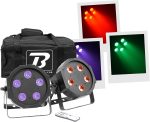 BoomToneDJ FlatPAR 5X5W 4in1 Set RGB-UV - Juego de 2 luces de escenario LED multicolor con DMX 512 Modos automáticos, detección musical, mando a distancia IR incluido Link fuente de alimentación.