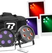 BoomToneDJ FlatPAR 5X5W 4in1 Set RGB-UV - Juego de 2 luces de escenario LED multicolor con DMX 512 Modos automáticos, detección musical, mando a distancia IR incluido Link fuente de alimentación.