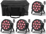 4 Pieces RGBW Pair LED Rechargeable Battery with Bag, 24W Outdoor Stage Light with Remote Control and Sound Activation, Disco Spotlights for Party DJ Bar Wedding Christmas