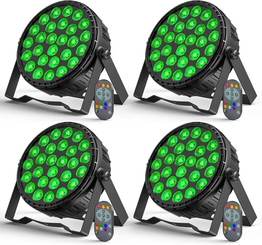 4PCS 216W Par LED Spotlight, 27 x 8W RGBW Stage Light with Remote Control Disco Light Party DMX512 Stage Spotlights for Bar, Show, Christmas, Halloween, Wedding