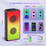 A67 Bluetooth 5.0 Stereo Speakers, 60W Portable Wireless Speaker (80W Peak) with Rich Bass, Colorful Lights, 10000mAh Battery, Outdoor for Home Party Favors - Imagen 3