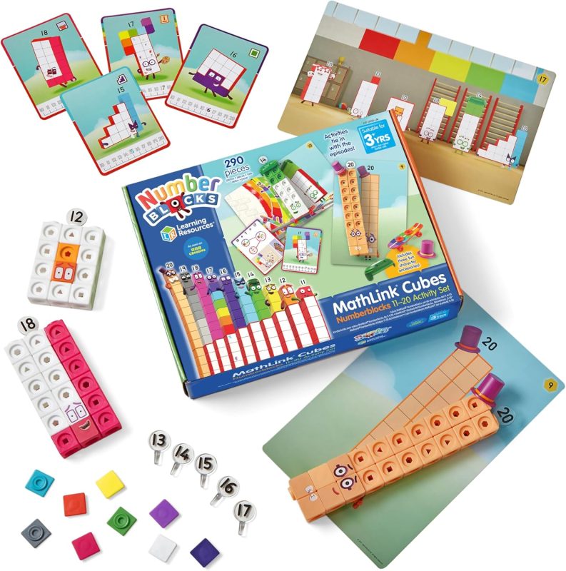 Learning Resources Activity Set with Cubes MathLink Numberblocks from 11 to 20, related to Numberblocks Series episodes, polytubes for children's math, 3+ years