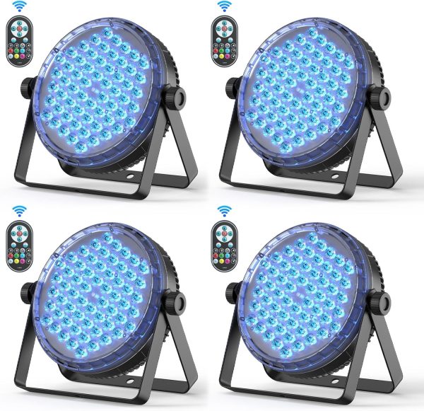 4PCS 60 x 2W LED Par Spotlight, RGBW 4 in 1 Stage Lights DMX 8CH Strobe with Remote Control, Disco Light for DJ Bar Club Parties Wedding Christmas Halloween