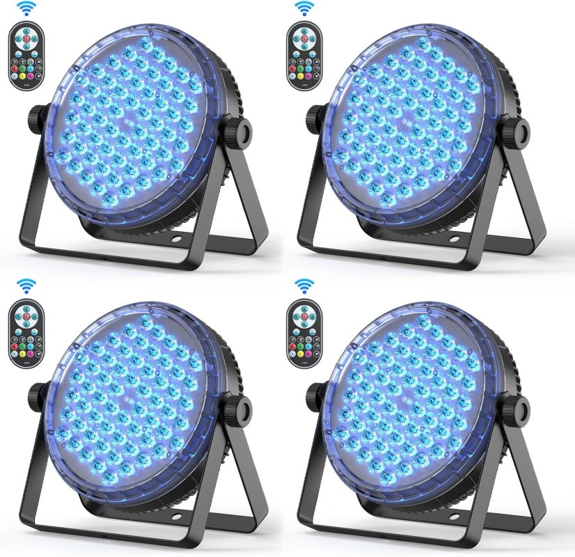 4PCS 60 x 2W LED Par Spotlight, RGBW 4 in 1 Stage Lights DMX 8CH Strobe with Remote Control, Disco Light for DJ Bar Club Parties Wedding Christmas Halloween