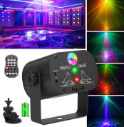 RGB LED Party Light with Remote Control Built-in Batteries and USB Stage Lighting Disco Effect 60 Lighting Combinations Sound Activated Stage Light for Parties Halloween Christmas DJ