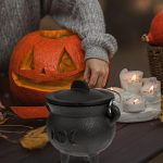 Witch Cauldron - Large Witch Cauldron Bucket with Lid and Handle, Witch Cauldron Bucket for Trick or Treat Party Supplies, Halloween Decorations or Incense Burning - Imagen 3