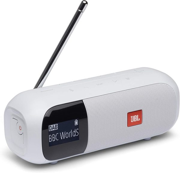 JBL Tuner 2 JBL Radio Tuner, Portable Bluetooth Speaker with MP3, DAB Plus and FM Radio, Powerful Sound and Clear White
