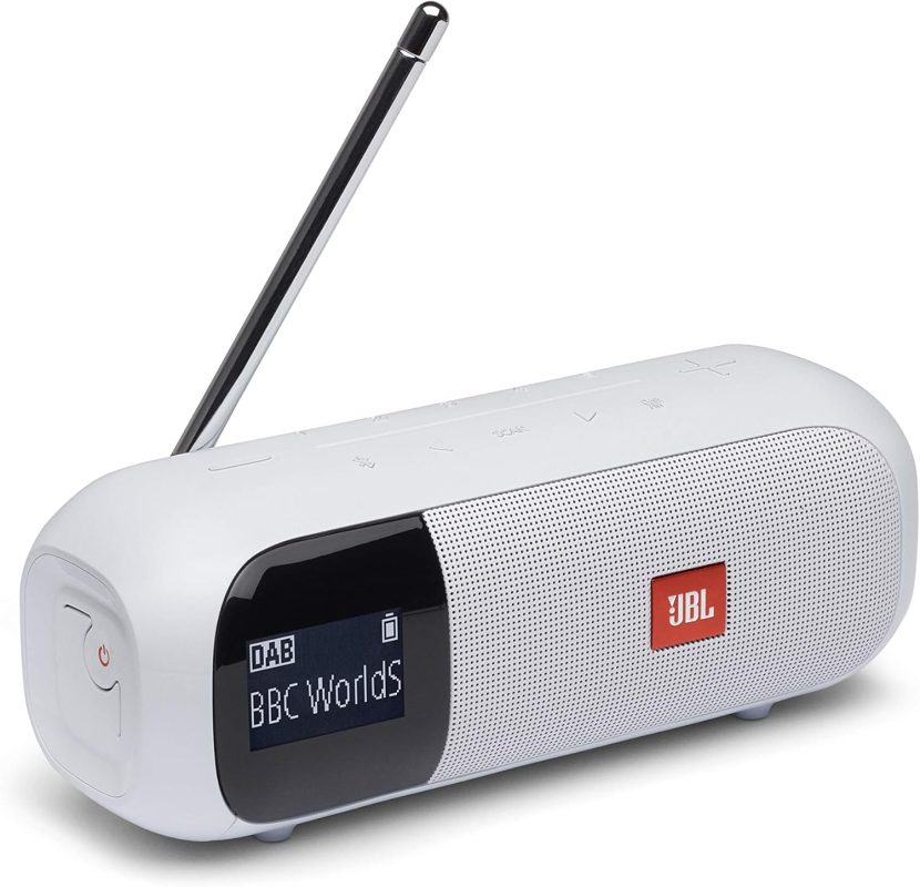 JBL Tuner 2 JBL Radio Tuner, Portable Bluetooth Speaker with MP3, DAB Plus and FM Radio, Powerful Sound and Clear White