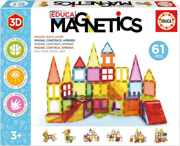 Educa - Magnetics | Educational 3D Magnetic Building Set with 61 Pieces for Children, Build Geometric Figures Developing Creativity and Imagination. From 3 Years (20024)