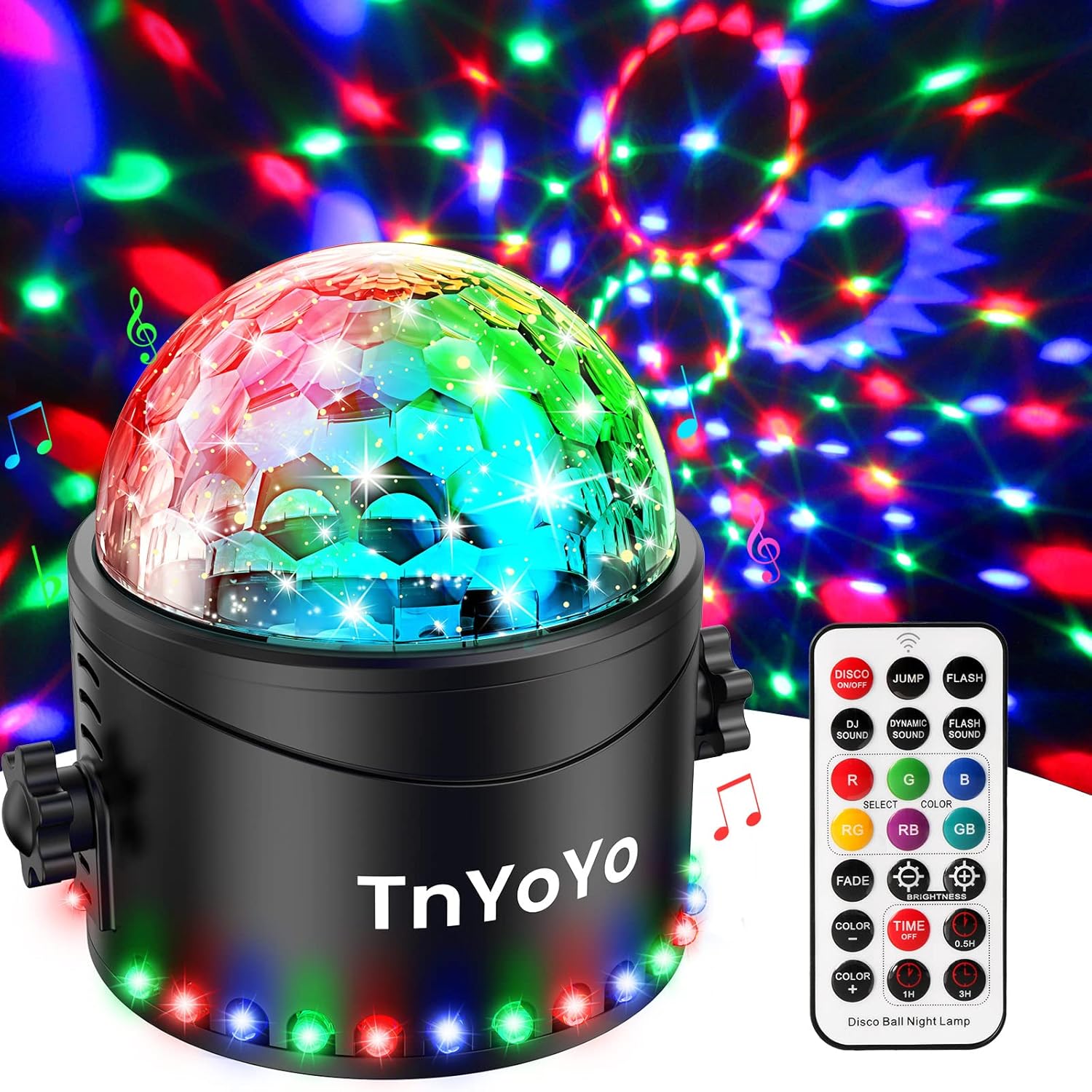 Luces Discoteca, TnYoYo 30 LED Bola Discoteca con Remoto y Luces Discoteca, TnYoYo 30 LED Bola Discoteca con Remoto y Temporizador, 7 Colores RGB Luz Discoteca Ritmo de Sonido, Luces Colores Discoteca Giratorias de 360° para Fiestas, Casa, Cumpleaños, Boda