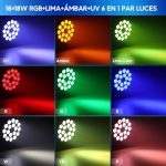 BETOPPER LED Stage Light – 18 x 18 W PAR Can RGB + Amber + LA + UV (6 in 1), Professional DJ Lighting, Strobe/Wash Effects, DMX512/Auto Sound Control, for Parties/Weddings/Clubs (1) - Imagen 3