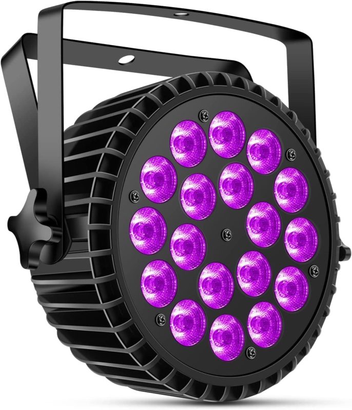 200W 18 LED Par UV+RGB Stage Light, DMX512, Disco Light, Party Light, 8 Channels, Strobe/Sound/Active Mode, DJ Light Effect for Shows, Bars, Parties,