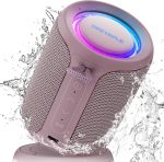 Deeyaple Portable Small Bluetooth Speaker Music Box 5.3 IPX7 Waterproof Wireless Stereo Pairing Hands-free RGB Light for Outdoor, Camping, Garden, Party (Rose Red)