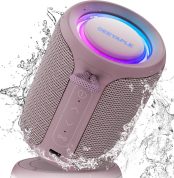 Deeyaple Portable Small Bluetooth Speaker Music Box 5.3 IPX7 Waterproof Wireless Stereo Pairing Hands-free RGB Light for Outdoor, Camping, Garden, Party (Rose Red)
