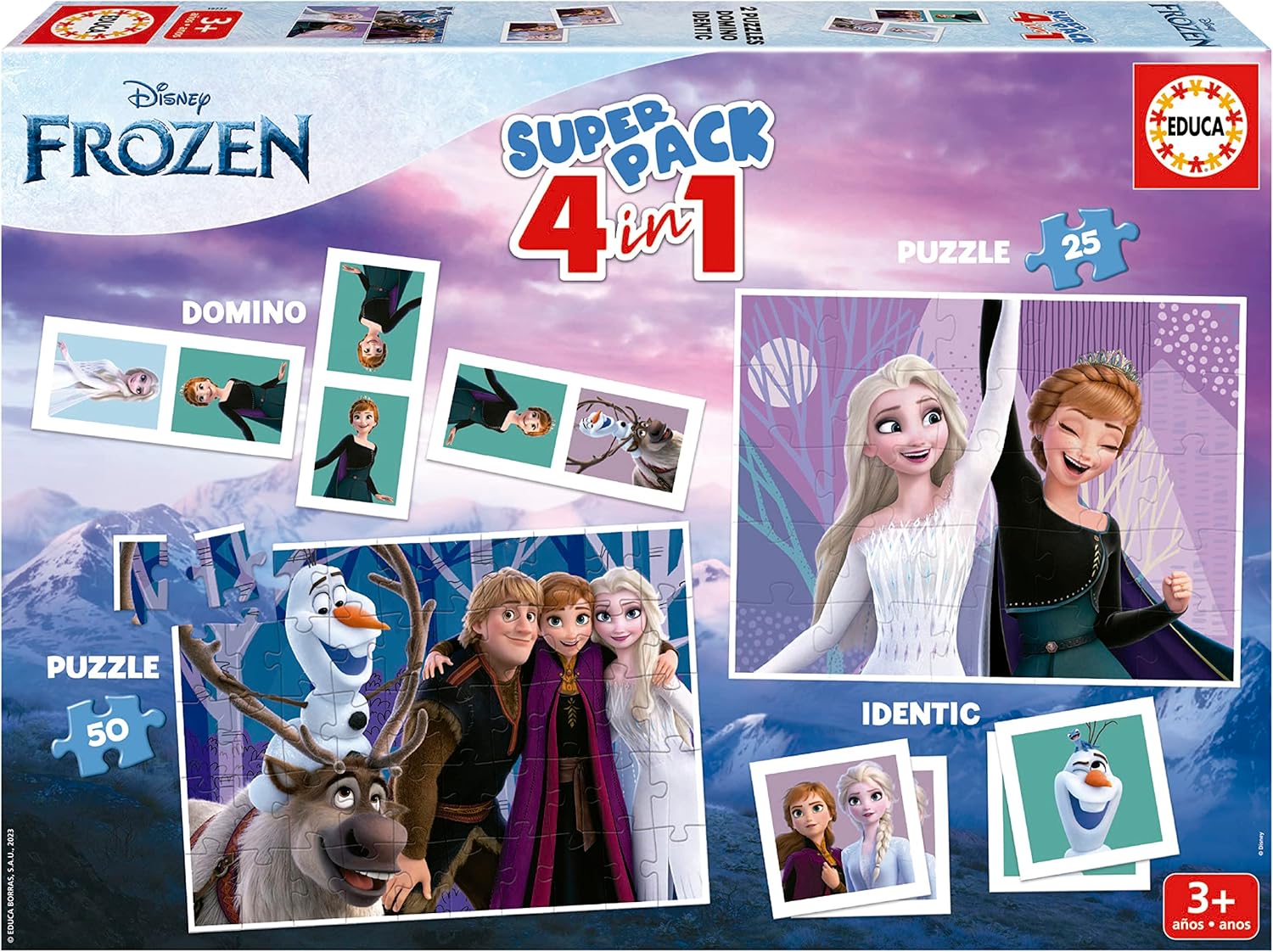 Educa - Frozen Superpack, Children's Board Games such as Domino, Educa - Frozen Superpack, Children's Board Games such as Domino, Identic and 2 25 and 50 Piece Puzzles, Multiple Game Possibilities to Play Solo or Accompanies, From 3 Years Old (19737)