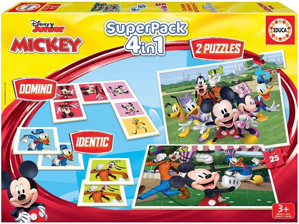 Educa - Mickey & Friends Superpack, Infatiles Board Games, Domino, Educa - Mickey & Friends Superpack, Infatiles Board Games, Domino, Identic and 2 Mickey and Friends Puzzles, Age 3+ (19099)