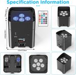 2pcs 18-W*6 Pair LED Bulb Rechargeable Battery with Remote Control, RGBWA+UV Stage Light Controlled by APP/DMX, Disco Light for Party DJ Bar Wedding Concert Birthday - Imagen 7