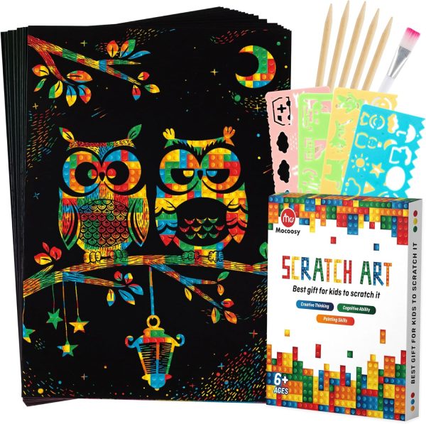 Mocoosy 60 Pieces Scratch Paper Art Set for Kids (Building Blocks + Rainbow)