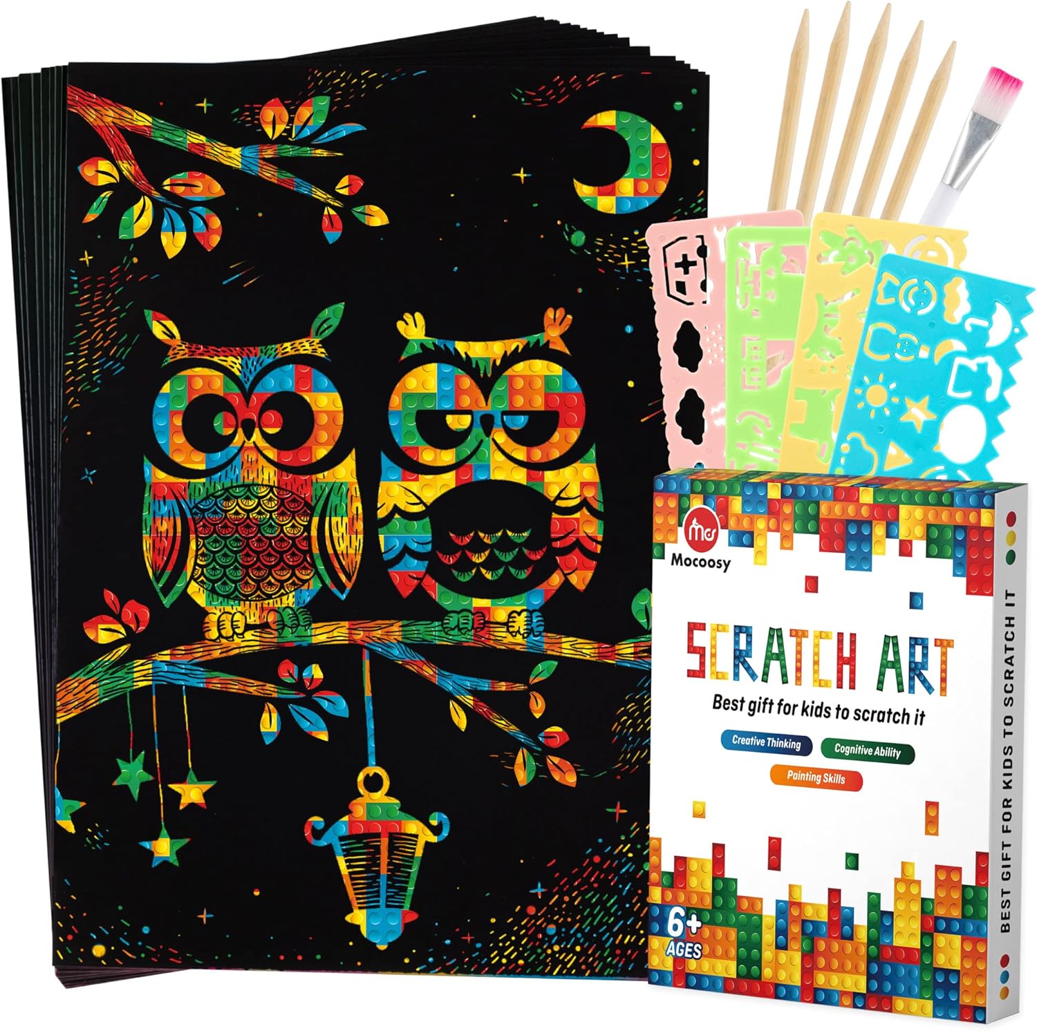 Mocoosy 60 Pieces Scratch Paper Art Set for Kids (Building Mocoosy 60 Pieces Scratch Paper Art Set for Kids (Building Blocks + Rainbow)