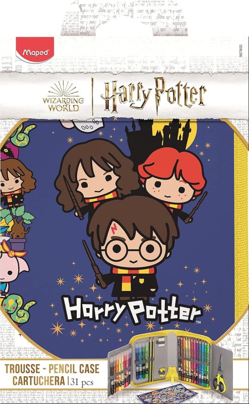 Maped - School Pencil Case - Harry Potter Collection - Includes 12 Coloured Markers, 12 Colored Pencils, 1 Children's Scissors, 2 Graphite Pencils, 1 Eraser and 1 Sharpener