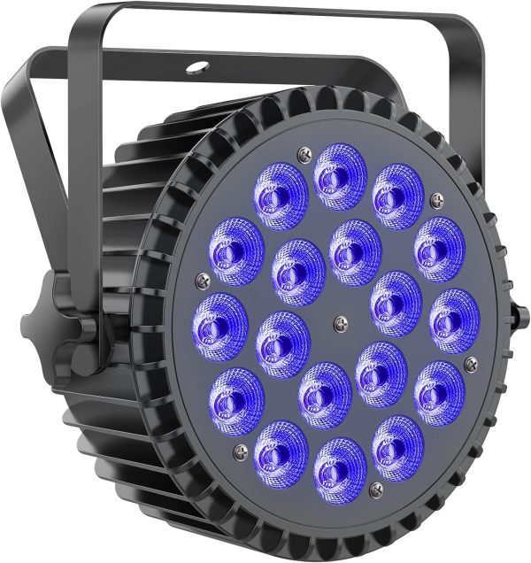 RGBWA UV LED Spotlights Pair 200W, 18 LED Stage Lights 7/10CH with Strobe and Sound Activation, Disco Lights for Shows Bars Parties Weddings Halloween