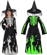 Disfraz de bruja de Halloween para niñas, vestido con sombrero, accesorios creativos y cómodos para cosplay al aire libre, Halloween, festival, cumpleaños, club, fiesta infantil - Imagen 8