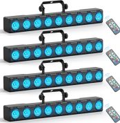 Wallwasher Light Bar, Rtktoup 9 x 6 W RGBW LED Bar Professional Disco Lights Stage DMX 512 with Remote Control Strobe Lighting for DJ Parties Home Disco Outdoor, 4 PCS