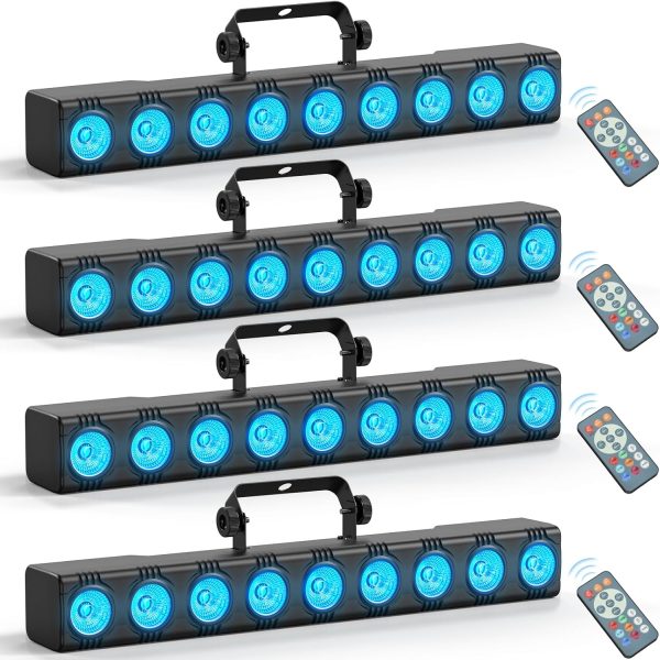 Wallwasher Light Bar, Rtktoup 9 x 6 W RGBW LED Bar Professional Disco Lights Stage DMX 512 with Remote Control Strobe Lighting for DJ Parties Home Disco Outdoor, 4 PCS