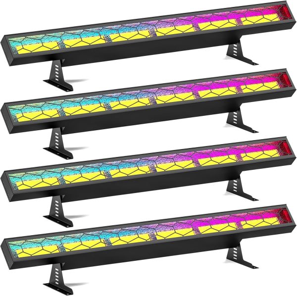U`King 4 Pieces LED Spotlight RGB Wall Wash Stage Light 450W LED Band Stage Lights with DMX Control Strobe Light Bars for Disco Stages Wedding Outdoor Party